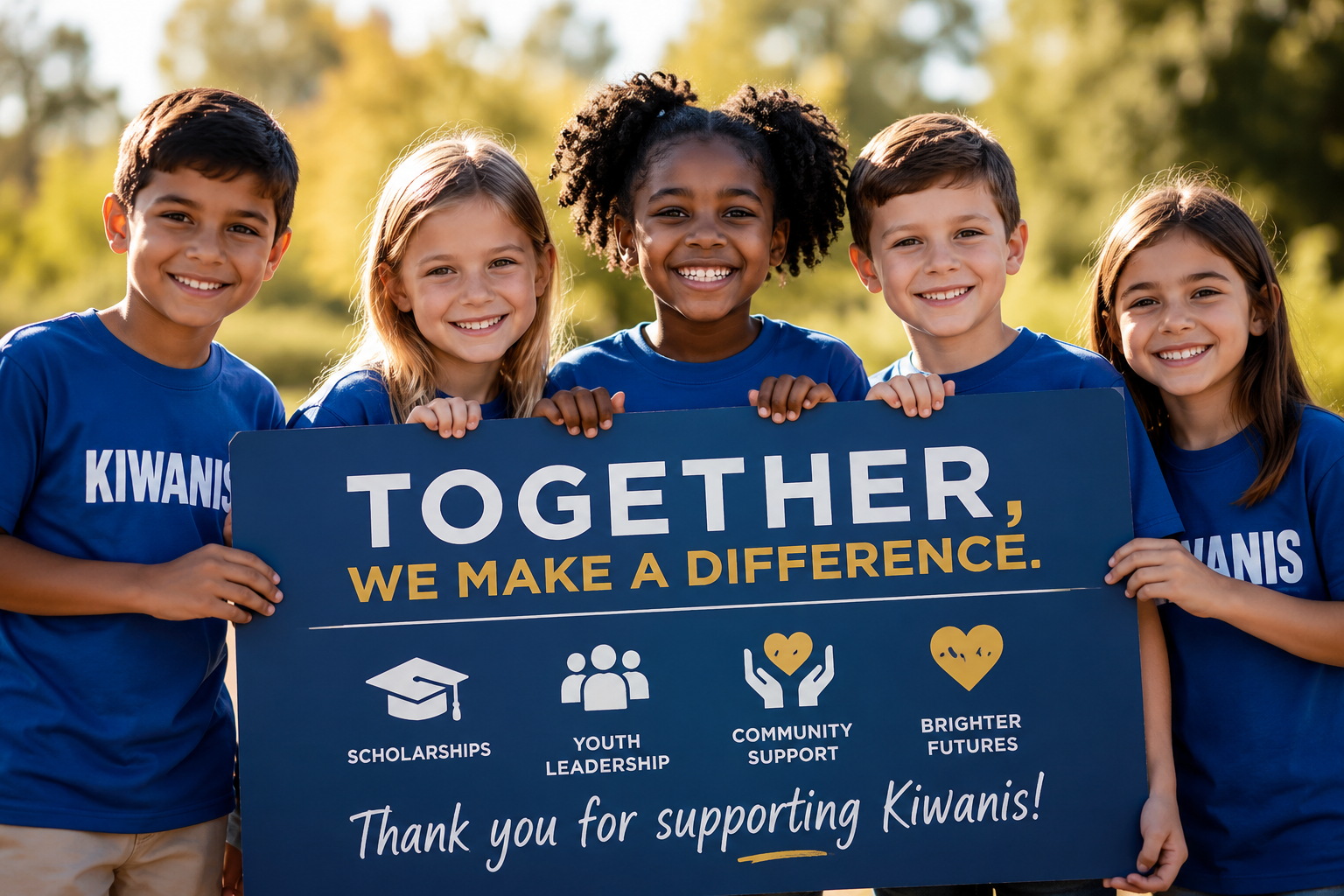 Children supporting Kiwanis scholarships, youth leadership and community programs